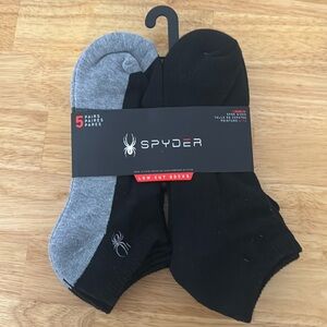 Spyder low cut socks men’s 5 pack size 6-12 Black/Grey NWT